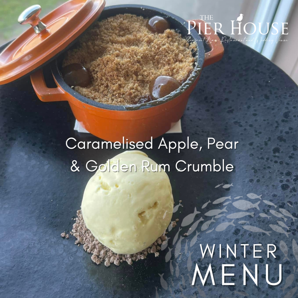 Caramelised apple, pear and golden rum crumble image
